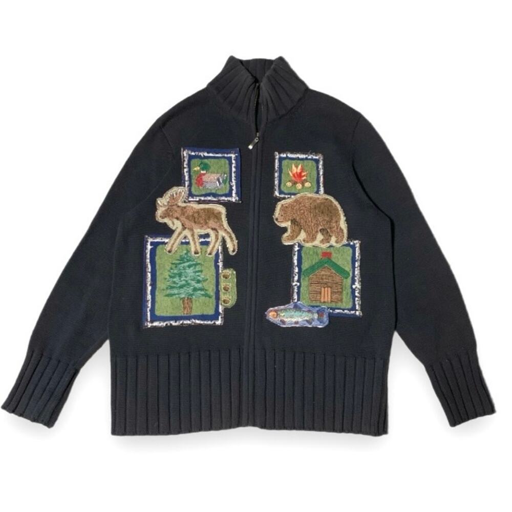 Custom Upcycled Granola Girl Woodland Patchwork Zip Sweater XL